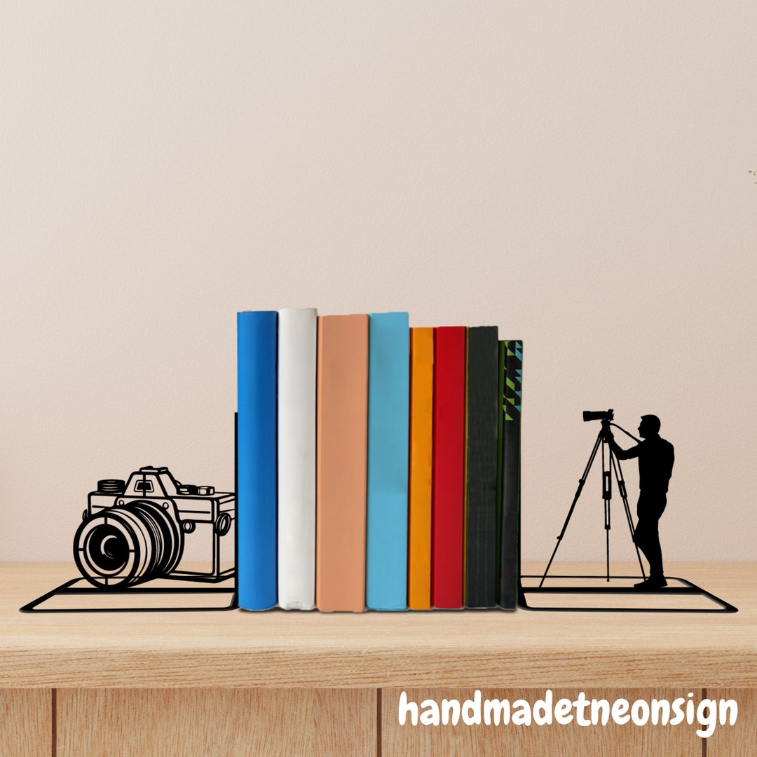 Custom Photographer Metal Bookends, Camera Name Bookend, Table Sign ...