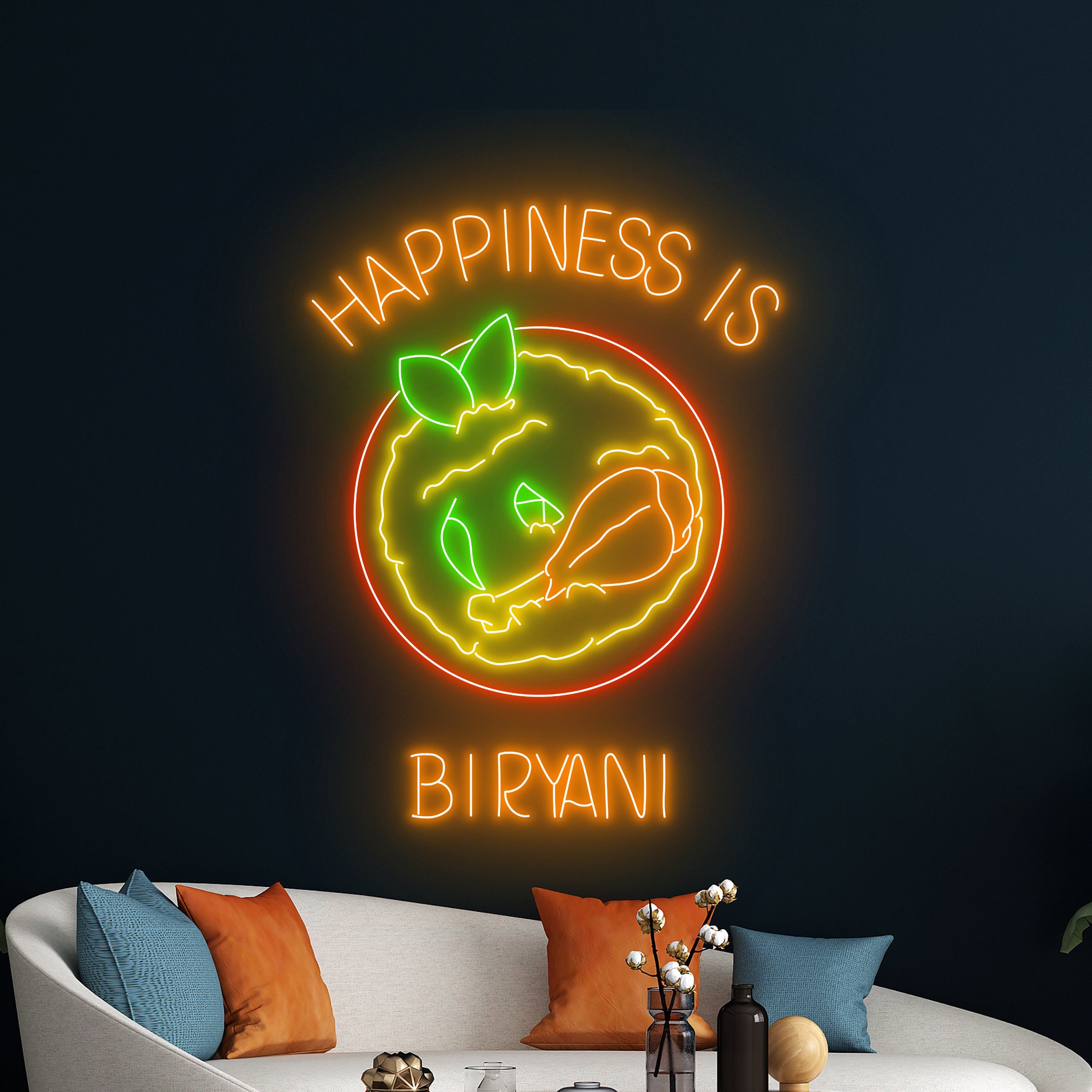 Happiness Is Biryani Neon Sign, Biryani India Led Sign, Biryani India Led Light, India Restaurant Neon Light, Food Store Room Wall Decor