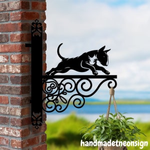 Personalized English Bull Terrier Dog Hanging Bracket Dog Hanging Basket Bracket, Dog Hanging Bracket For Garden, Metal Sign Garden Decor
