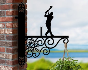 Personalized Cricket Hanging Bracket, Cricket Basket Bracket, Cricket Player Hanging Bracket For Garden, Sport Metal Sign Garden Decor