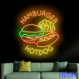 Hamburger Hot Dog French Fries Neon Sign, Fast Food Led Sign, Neon Light For Fast Food Shop, Food Store Wall Art, Restaurant Wall Decor
