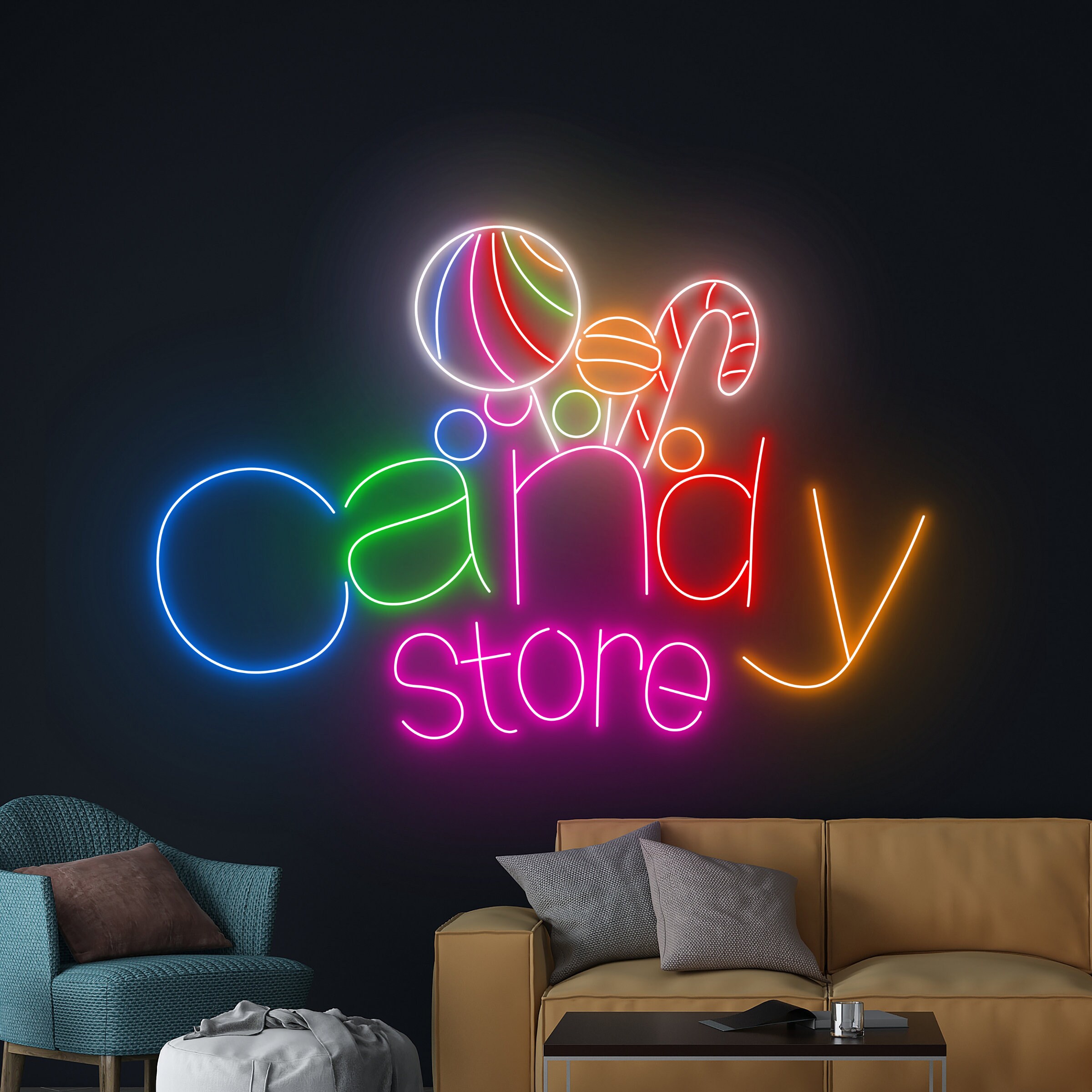 KANDYTOWN SIGN – Sign Few Colors Candy Shop Neon Sign, Candy Shop Led Lights, Candy Neon