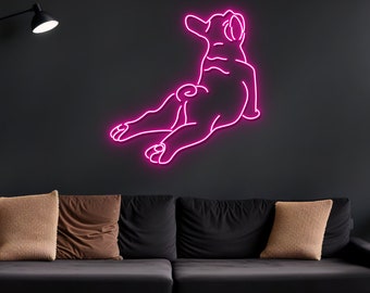 Funny Pug French Bulldog Yoga Neon Sign, Dog Yoga Pose Neon Lights, Animal Signs, Nursery Wall Decoration, Puppy Dog Sign Wall Decoration