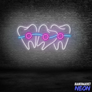 Braces Teeth Neon Sign, LED Wall Light for Dentist Office, Orthodontist Clinic Decor, Tooth Neon Art for Dental Studio, Braces Teeth Decor