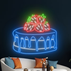 Strawberry Cake Neon Sign, Fruit Cake LED Sign, Cream Cake Neon Light, Bakery Led Light, Baking Kitchen Room Wall Decor, Baker Neon Light