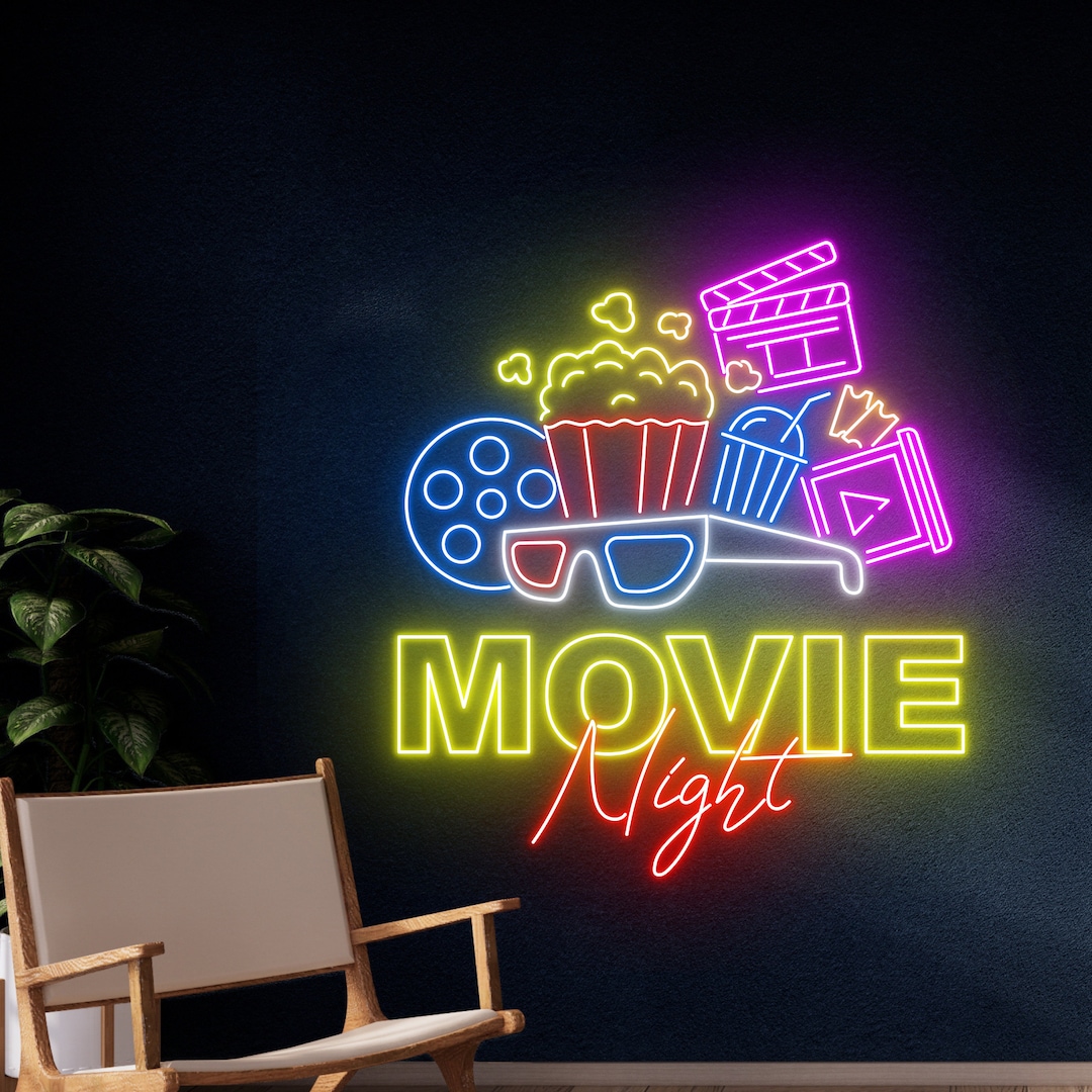 Movie Night Neon Sign, Movie Night Led Sign, Movie Time Led Lights