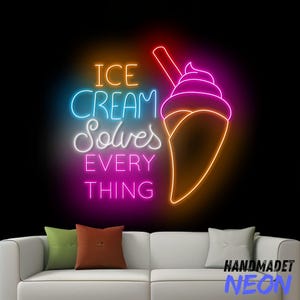 Ice Cream Solves Everything Neon Sign, Ice Cream Led Sign, Ice Cream Cone Neon Light For Ice Cream Store, Ice Cream Shop Wall Decor