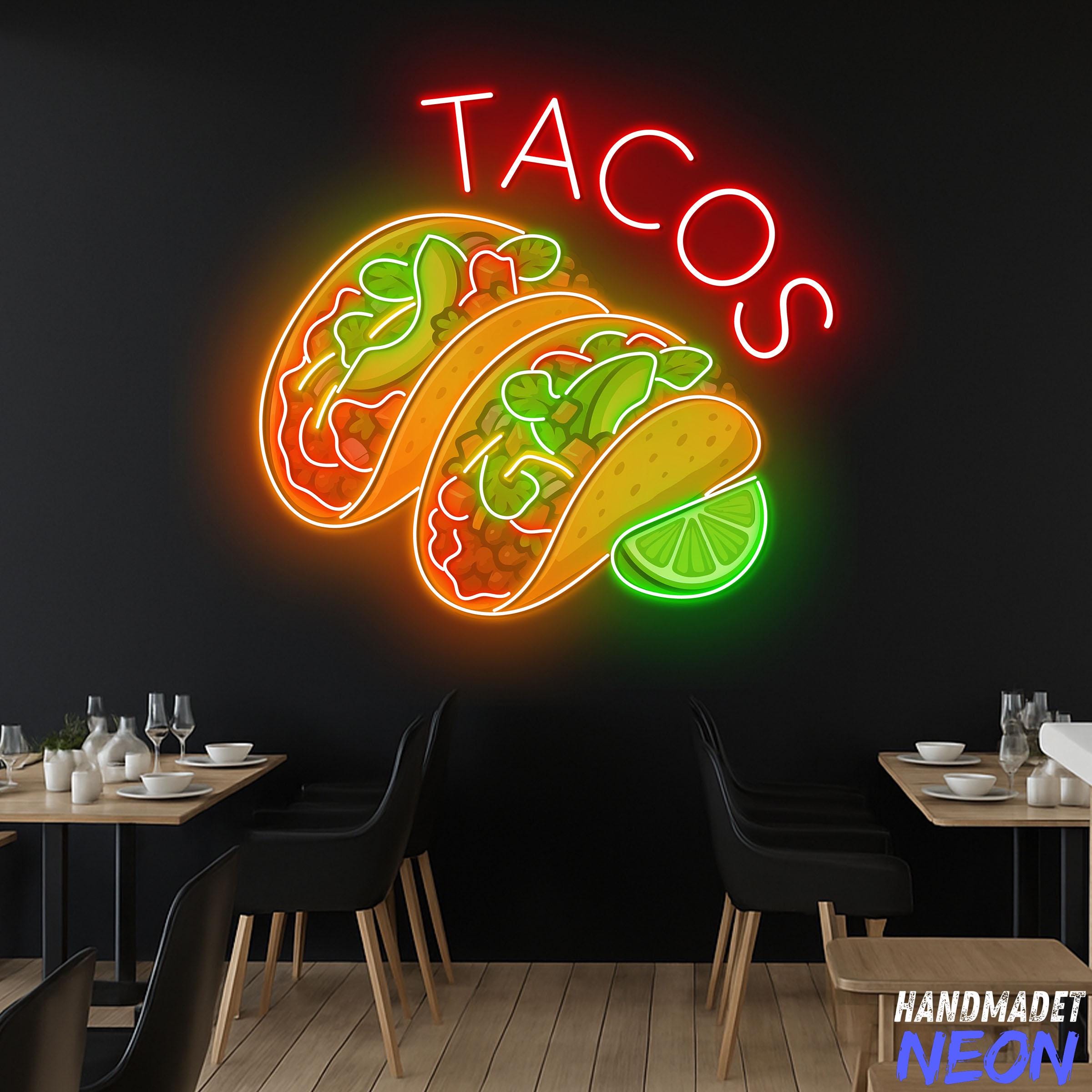 Tacos Neon Sign for Mexico Restaurant Decor, Tacos Led Light, Fast