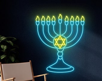 Menorah Neon Sign, Joodse vakantie Led Sign, Chanoeka Neon Light, Chanukah Led Light, Jeruzalem Room Wall Art Decor, Happy Holiday Neon Light