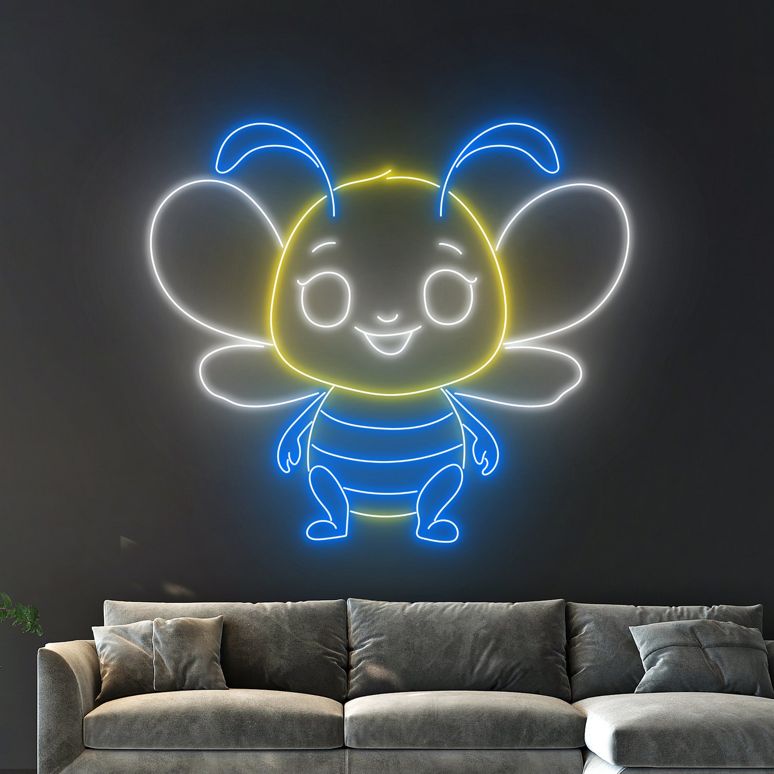 Custom Bee Neon Sign, Cute Bee Led Sign, Bee Smiling Led Light, Bee ...