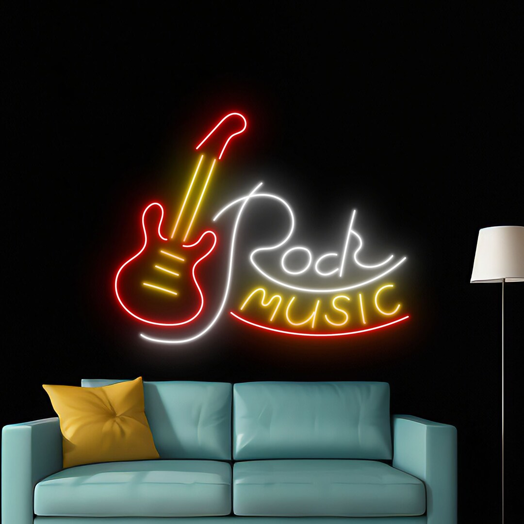 Rock Music Guitar Led Sign, Electric Guitar Rock Neon Sign, Guitar Wall ...