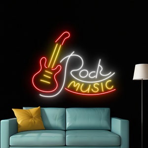 Rock Music Guitar Led Sign, Electric Guitar Rock Neon Sign, Guitar Wall Decor, Rock And Roll Led Light, Custom Neon Sign, Guitar Shop Decor