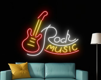 Rock Music Guitar Led Sign, Electric Guitar Rock Neon Sign, Guitar Wall Decor, Rock And Roll Led Light, Custom Neon Sign, Guitar Shop Decor
