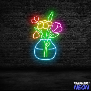 Flower Vase Neon Sign, LED Wall Light for Living Room, Bedroom or Cafe Decor, Floral Neon Art, Flower Wall Art, Flower Neon Light
