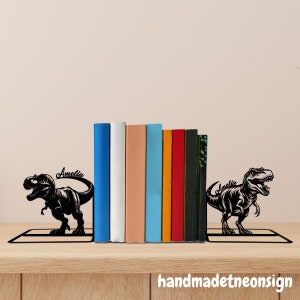 Custom Dinosaurs Metal Bookends Dinosaur Name Bookend, Dinosaur Table Sign, Bookshelf Decor, Book Lover Gift, Dinosaur Metal Desk Decor