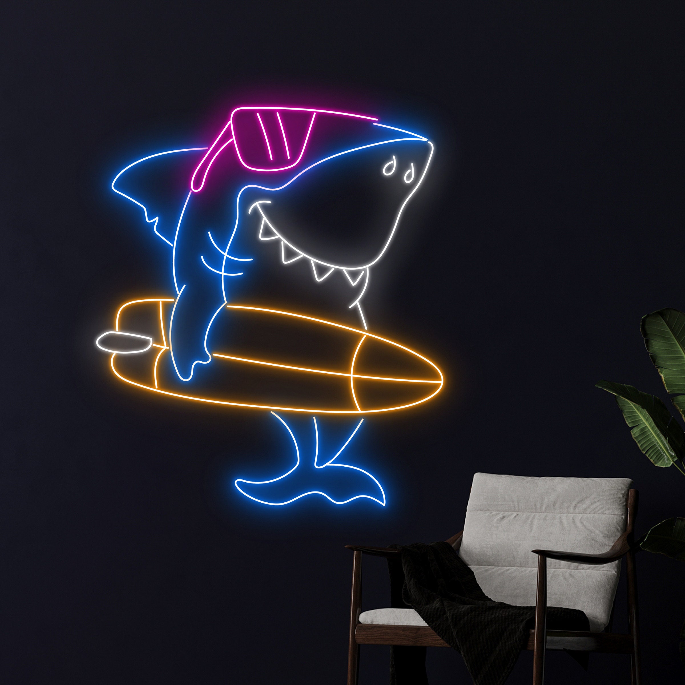 Shark Led Sign Shark Surfing Neon Sign, Surfer Shark Neon Light, Shark Surfboard Led ...