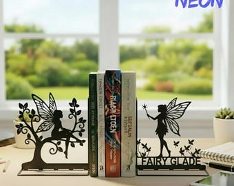 Personalized Fairy Glade Metal Bookends, Custom Name Book Stopper with Fairy, Gift For Her, Kid Room Decor, Book Store Decor