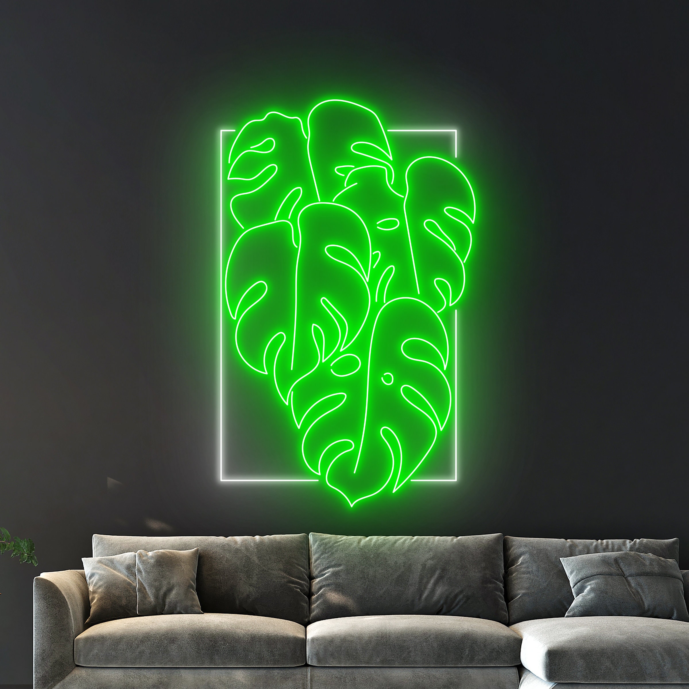緑色ネオンライト Monstera 約50cm Monstera Leaf Neon Light, Monstera Tropical Leaf Led Light, Green