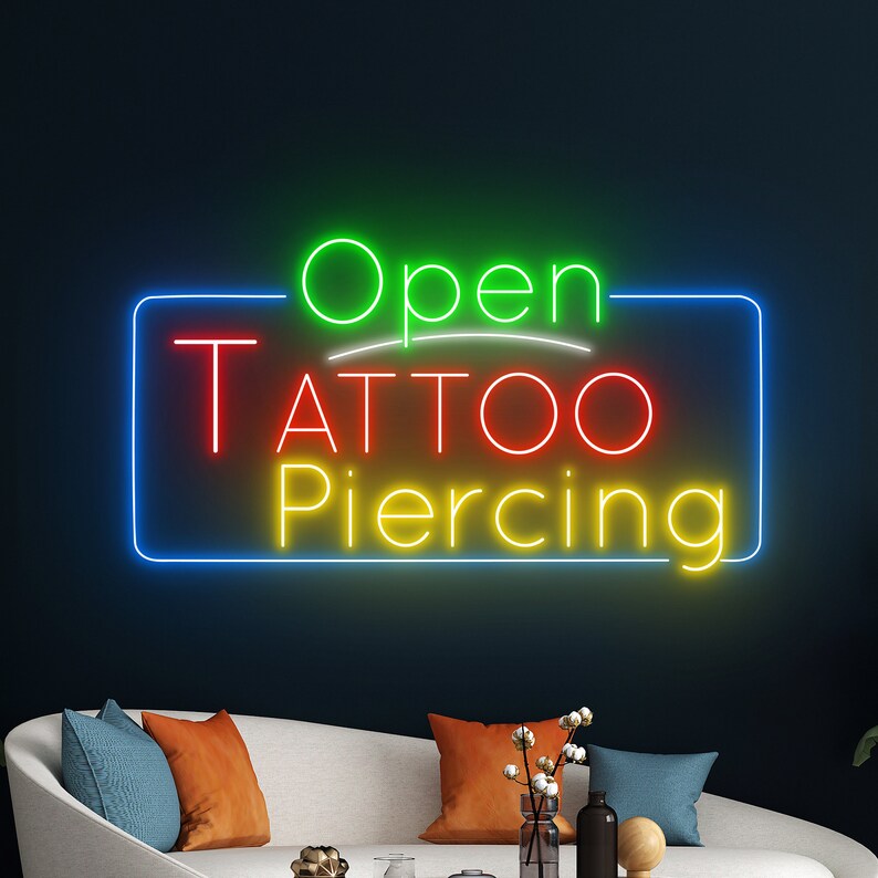 Open Tattoo Piercing Neon Sign, Tattoo Piercing LED Light, Tattoo