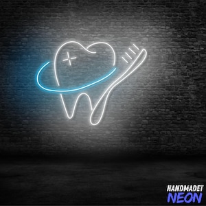 Tooth and Brush Neon Sign, Minimalist LED Light for Dentist Office, Dental Clinic Decor, Dentist Neon Sign, Tooth Wall Light