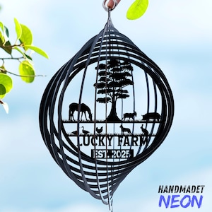 Farmhouse Wind Spinner, Personalized Rustic Metal Outdoor Hanging Yard Art, Country Home Kinetic Garden Spinner Decor