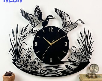 Custom Duck Metal Wall Clock, Personalized Mallard Wall Art, Lake House Gift, Cabin Decor
