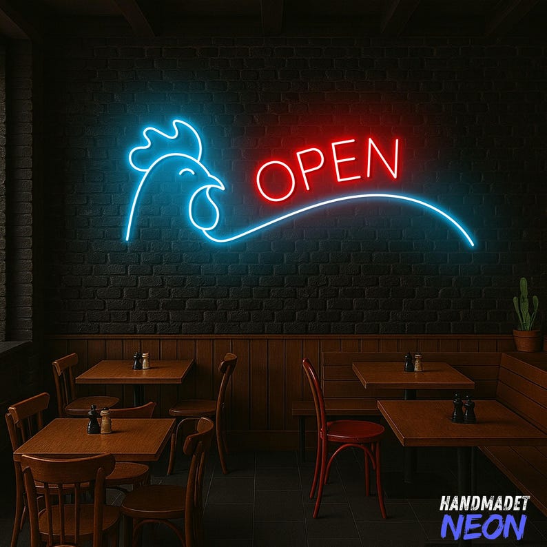 Chicken Neon Sign, OPEN Sign for Restaurants, LED Sign for Kitchen, Bar ...