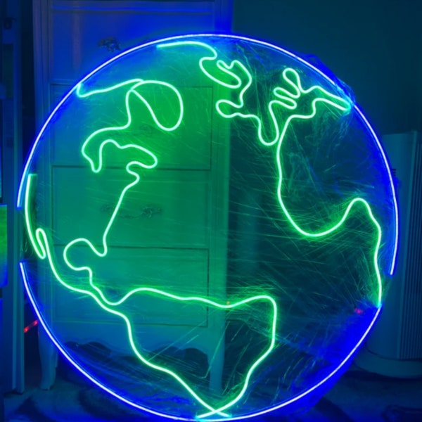 Earth Led Sign, Earth Led Sign, Wall Decor, Planet Neon Sign, Custom Neon Sign, Home decor Led Sign, Globe neon sign