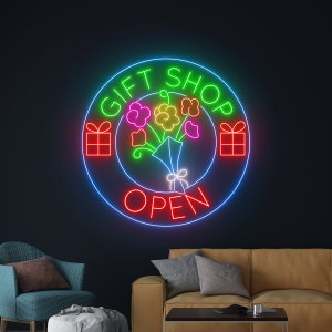 Gifts Shop Open Neon Sign, Flower Gift Shop Led Light, Floral Neon Light, Welcome Florist Store Decor, Home Wall Decor, Garden Sign Decor