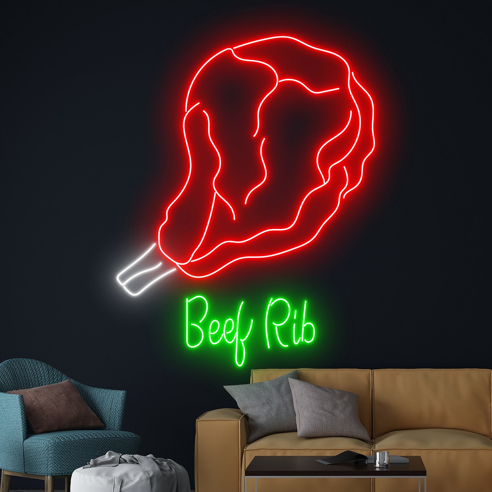 Beef Ribs Neon Light, Beef Ribs Neon Sign, Meat Led Light, Grill Led ...