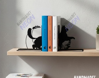 Custom Cute Cat Metal Bookends Cat Name Bookend, Cat Table Sign, Bookshelf Decor, Book Lover Gift, Animal Metal Desk Decor, Christmas Gift