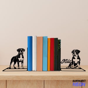 Custom Boxer Dog Metal Bookends, Boxer Dog Name Bookend, Dog Table Sign, Pet Bookshelf Home Decor, Book Lover Gift, Back To School Gift