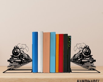 Custom Train Bookends, Train Book Ends, Bookshelf Home Decor, Book Lover Gift, Train Metal Bookend, Book Shelf Decor