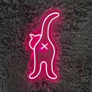 Cat Butt Line Art Neon Sign, Cute Cat Butt LED Light, Cat Owner Decor, Handmade Led Neon, Cat Nursery Wall Decor Bedroom Party Light Up