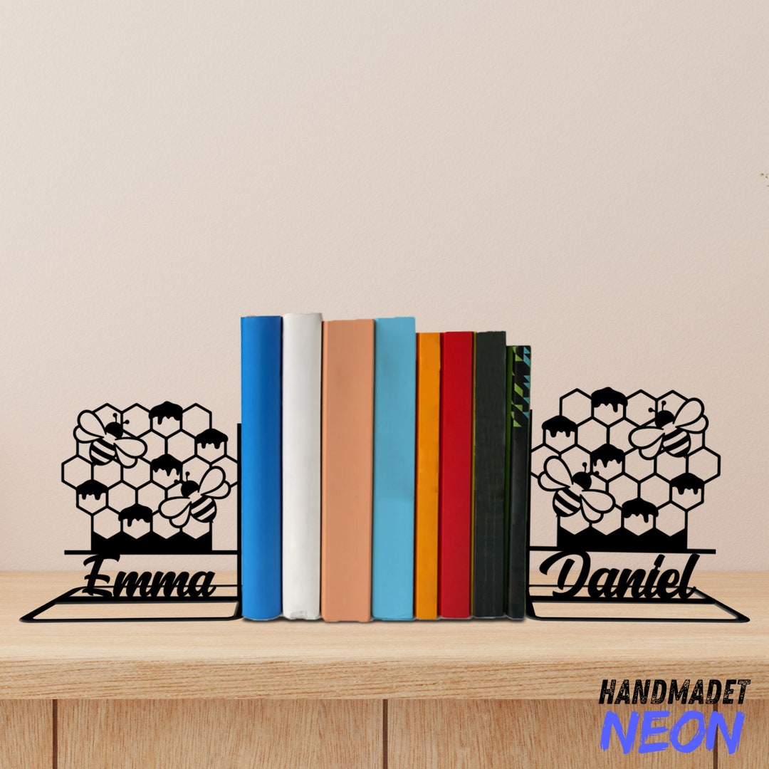 Custom Honeycomb Metal Bookends, Bee Hive Name Bookend, Table Sign ...