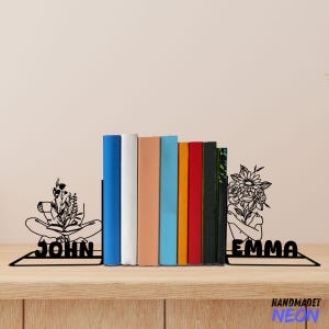 Custom Reading Book Metal Bookends, Floral Girl Name Bookend, Coffee Book Table Sign, Bookshelf Home Decor, Book Lover Gift, Christmas Gift
