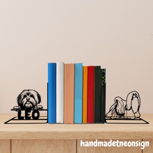 Custom Lhasa Apso Dog Metal Bookends, Dog Name Bookend, Dog Table Sign, Pet Bookshelf Decor, Book Lover Gift, Dog Metal Desk Home Decor