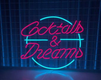 カクテル＆ドリームネオンサイン、カクテルドリームLEDサイン、バーの