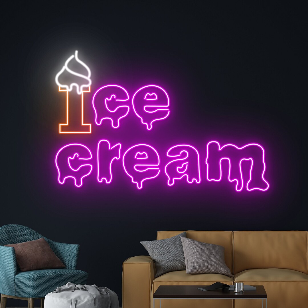 Dripping Ice Cream Neon Sign, Melting Ice Cream Neon Light, Ice Cream