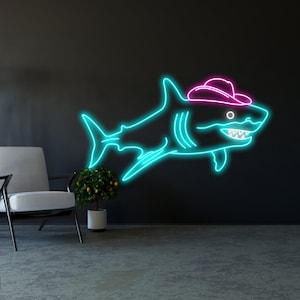 Shark Cowboy Neon Sign, Shark Cowboy Neon Light, Shark Cowboy LED Light, Shark LED Sign, Best Gifts, Shark Decor, Shark Led Signs