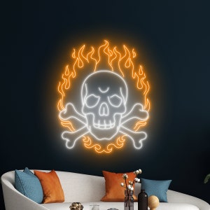 Fire Skull Neon Sign, Fire Skeleton Neon Light, Fire Skeleton Led Light, Wall Decor, Skull Art Sign, Home Decor, Best Gifts, Skull lovers