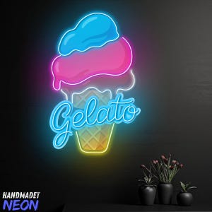 Gelato Neon Sign For Dessert Shop Wall Decor, Ice Cream Neon Light, Ice Cream Cone Led Light, Custom Neon Light, Gelato Store Decor