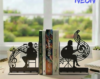 Sujetalibros de metal con diseño de guitarrista personalizado, con nombre, regalo para amantes de la guitarra, decoración para estudio de música.