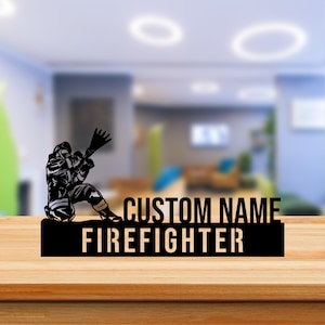 Custom Firefighter Metal Desk Name Plate, Fireman Metal Job Name Plate, Fire Fighter Career Name Plate, Custom Text Words Metal