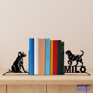 Custom Labrador Retriever Dog Metal Bookends, Dog Name Bookend, Dog Table Sign, Bookshelf Home Decor, Book Lover Gift, Back To School Gift