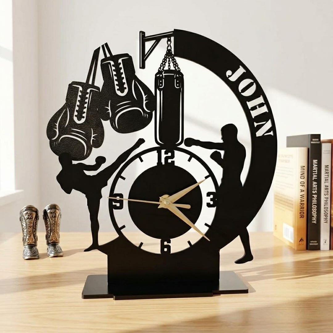 Kickboxing Clock Personalized Boxing Metal Table Clock, Custom Kickboxing Desk Art ...