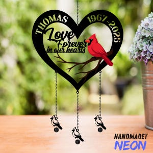Personalized Cardinal Memorial Metal Wind Chimes Rattle, Custom Cardinal Wind Chime for for Loss of Loved One, Ideal Memorial Gift for Mom