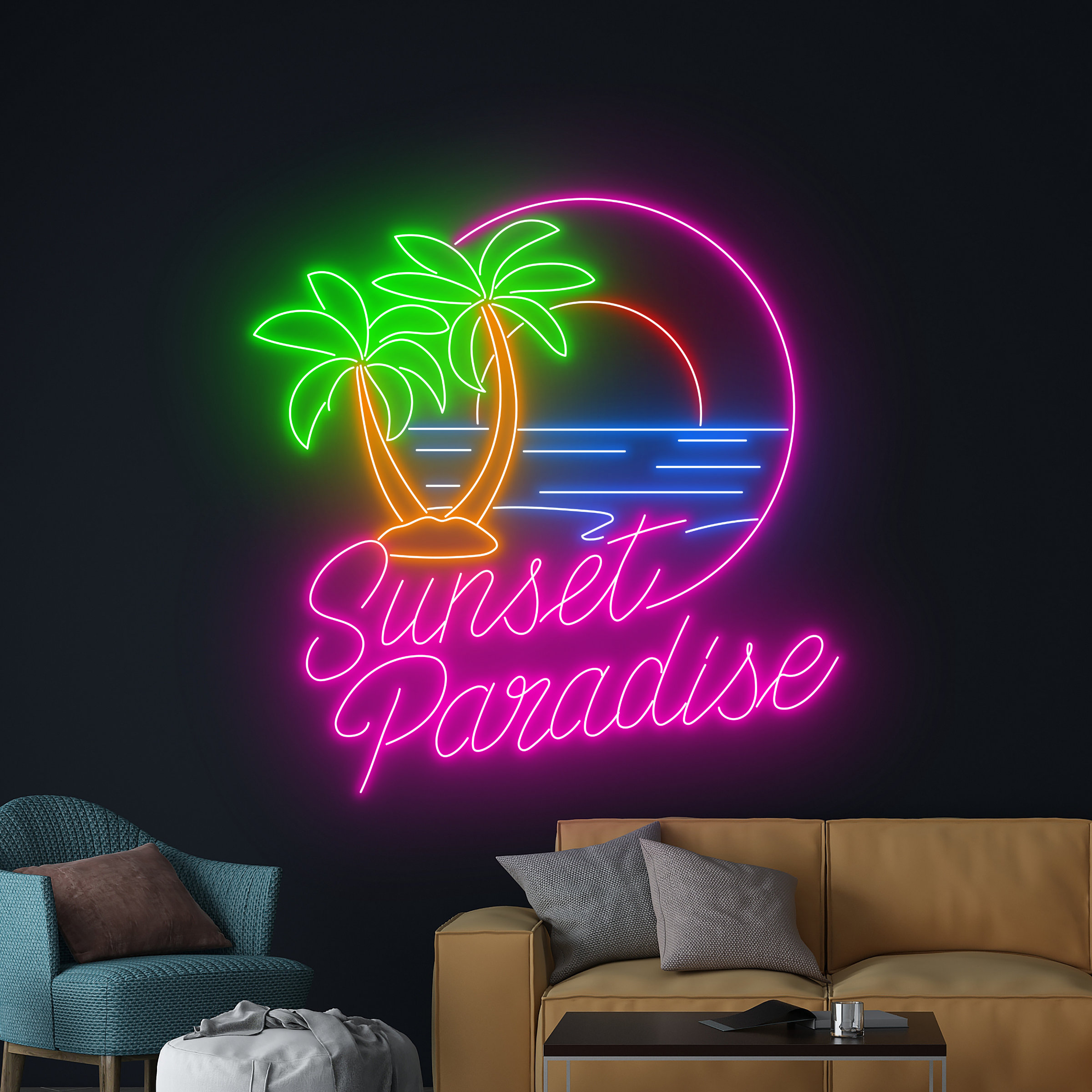 BLACK Night neon tropical paradise♡PartⅢ Free Neon Tropical Paradise Image - Synthwave, Tropical, Neon