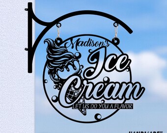 Custom Ice Cream Metal Sign, Personalized Outdoor Business Sign, Custom Name Food Stand Decor