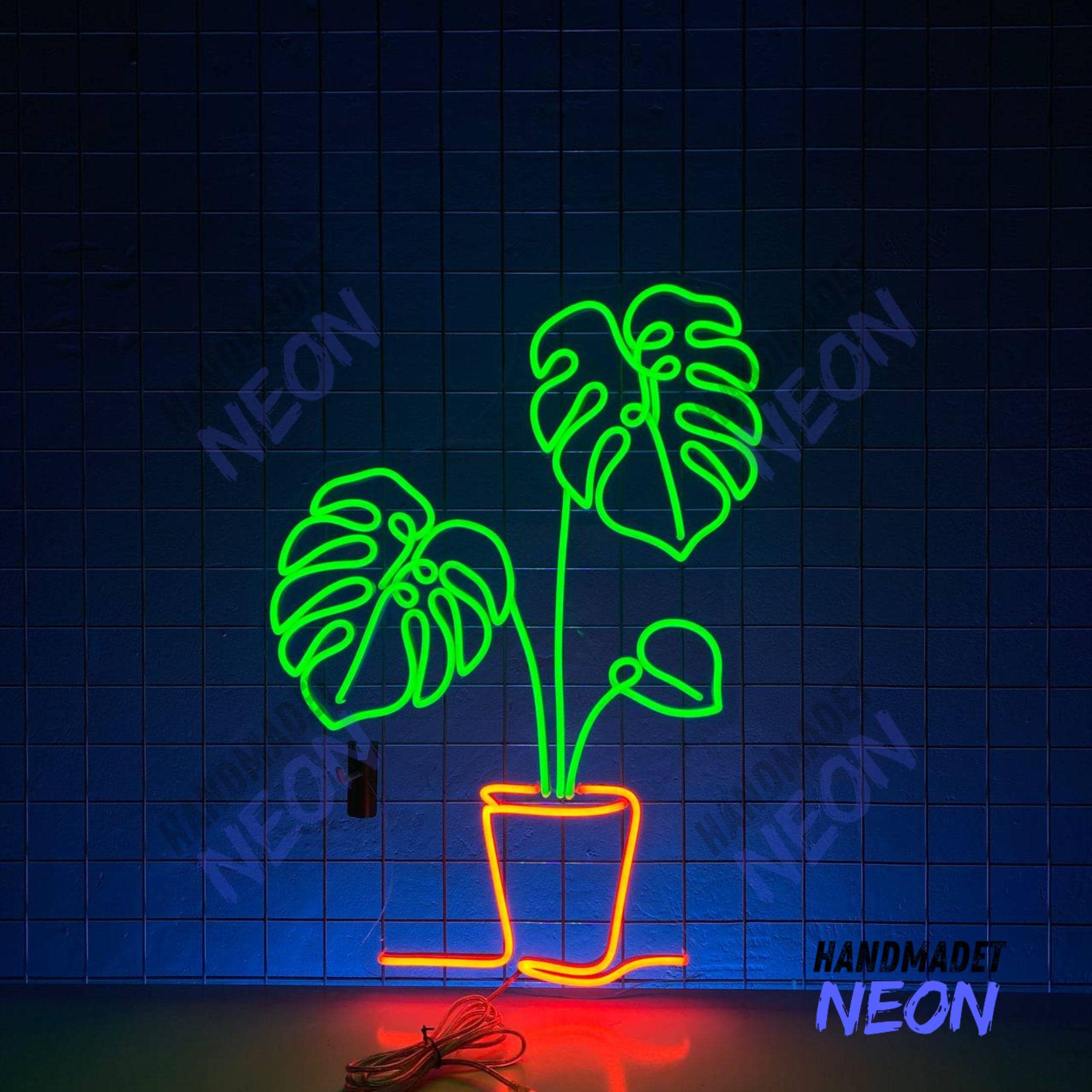 オリジナル　ネオンサイン モンステラ 葉っぱデザイン 緑白ピンク ボックス型 オリジナル ネオンサイン モンステラ 葉っぱデザイン 緑白ピンク